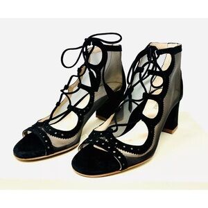 NIB Marion Parke Toscana Brooke Black Mesh Suede Shootie Women's Boots 7/37 EU